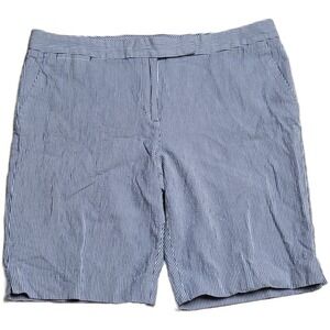 Talbots Shorts‎ Women's Size 16 Blue White Stripe Seersucker Flat Front Casual